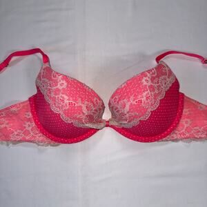 Y2K Victoria Secret Pink Padded Lace Demi Bra Sz 32D